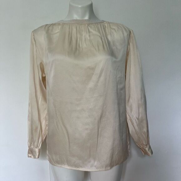 Lord & Taylor Vintage Silk Pearl Embellished button back long sleeve top bridal - Picture 11 of 11